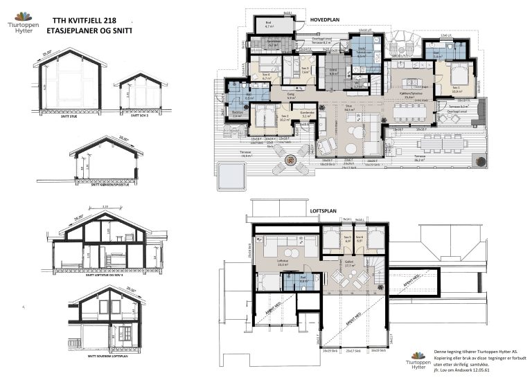 13. TTH Kvitfjell 218 – Etasjeplaner og snitt